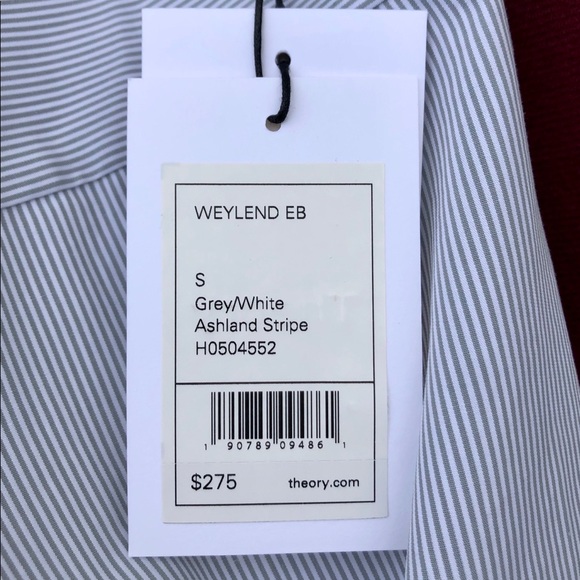 Theory Weylend Grey/White Stripe Shirt / Blouse - Picture 11 of 12